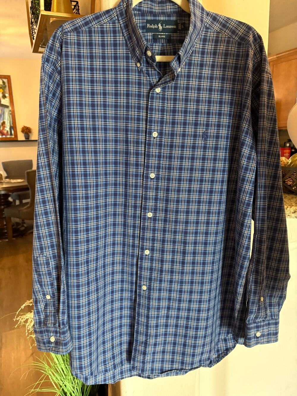 Ralph Lauren Blake Shirt Men’s Large Blue Plaid Button Up Long Sleeve